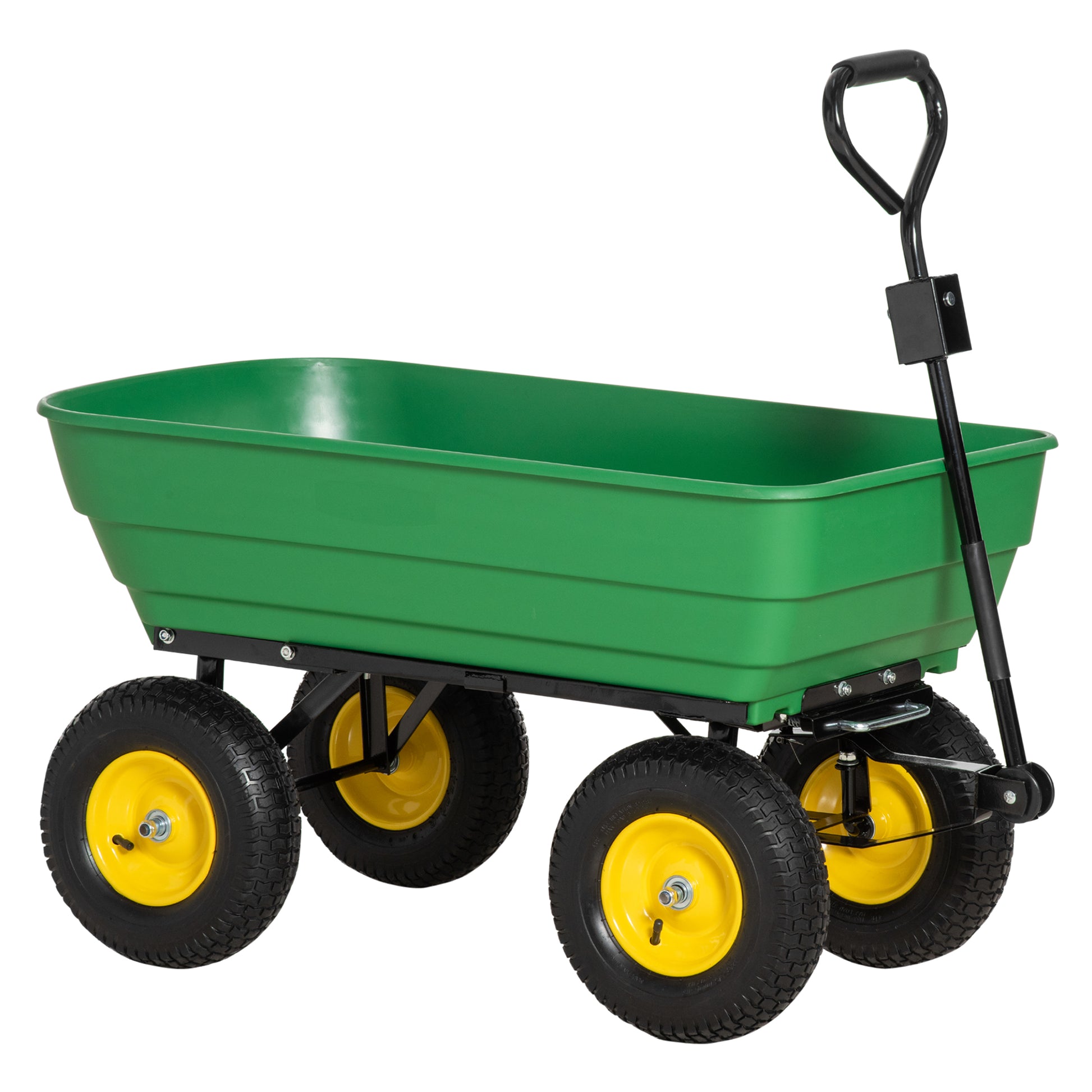 Outsunny 125 Litre Large Garden Cart Heavy Duty 4 Wheel Trolley Dump Wheelbarrow Tipping Truck Trailer - Green