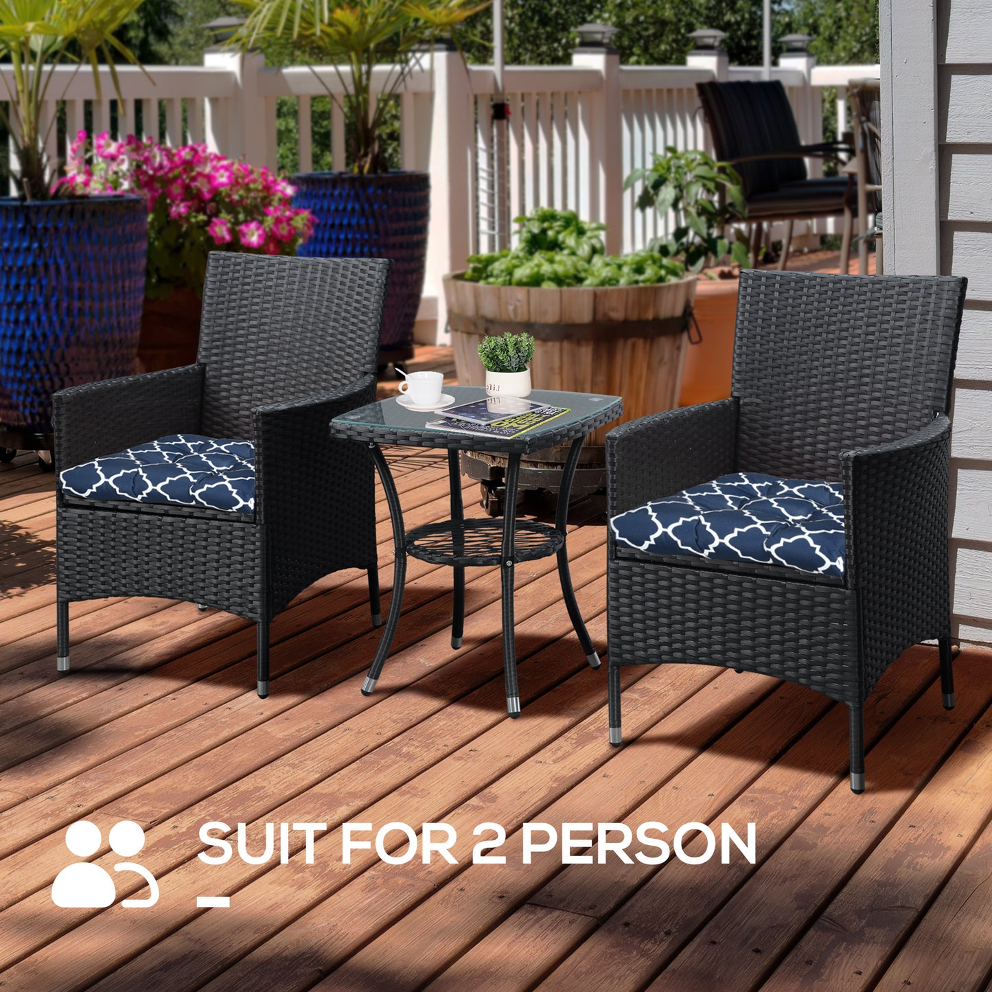 Outsunny Set of 2 Chair Cushions Seat Pads Indoor Outdoor Seat Cushions with Ties and Tufted Design for Garden Chairs