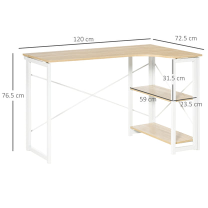 Homcom L-Shaped Desk Corner Computer Desk Folding Home Office Desk Study Table With 2 Shelves Oak Tone