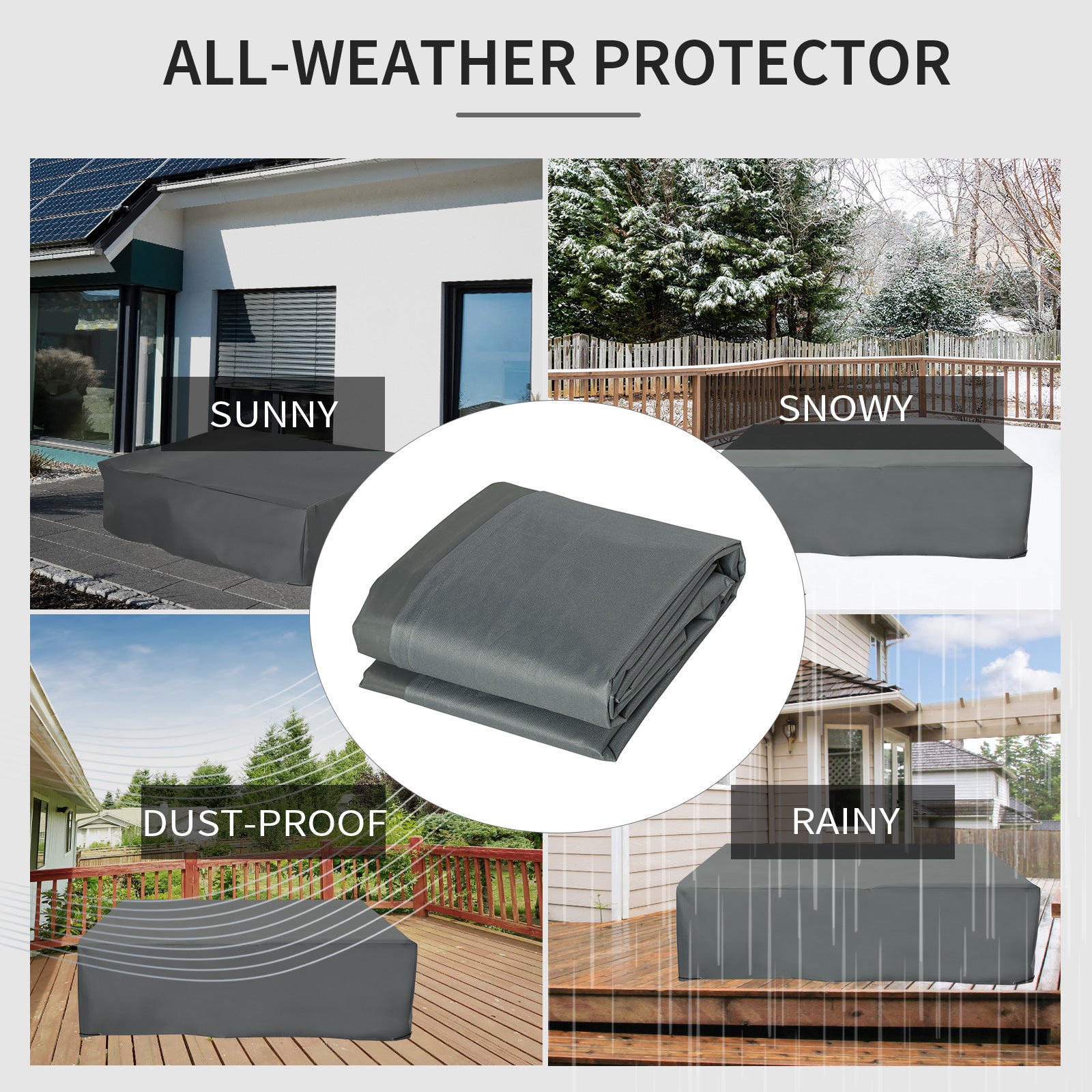 Outsunny 205x192cm Outdoor Garden Rattan Furniture Protective Cover Water UV Resistant Grey