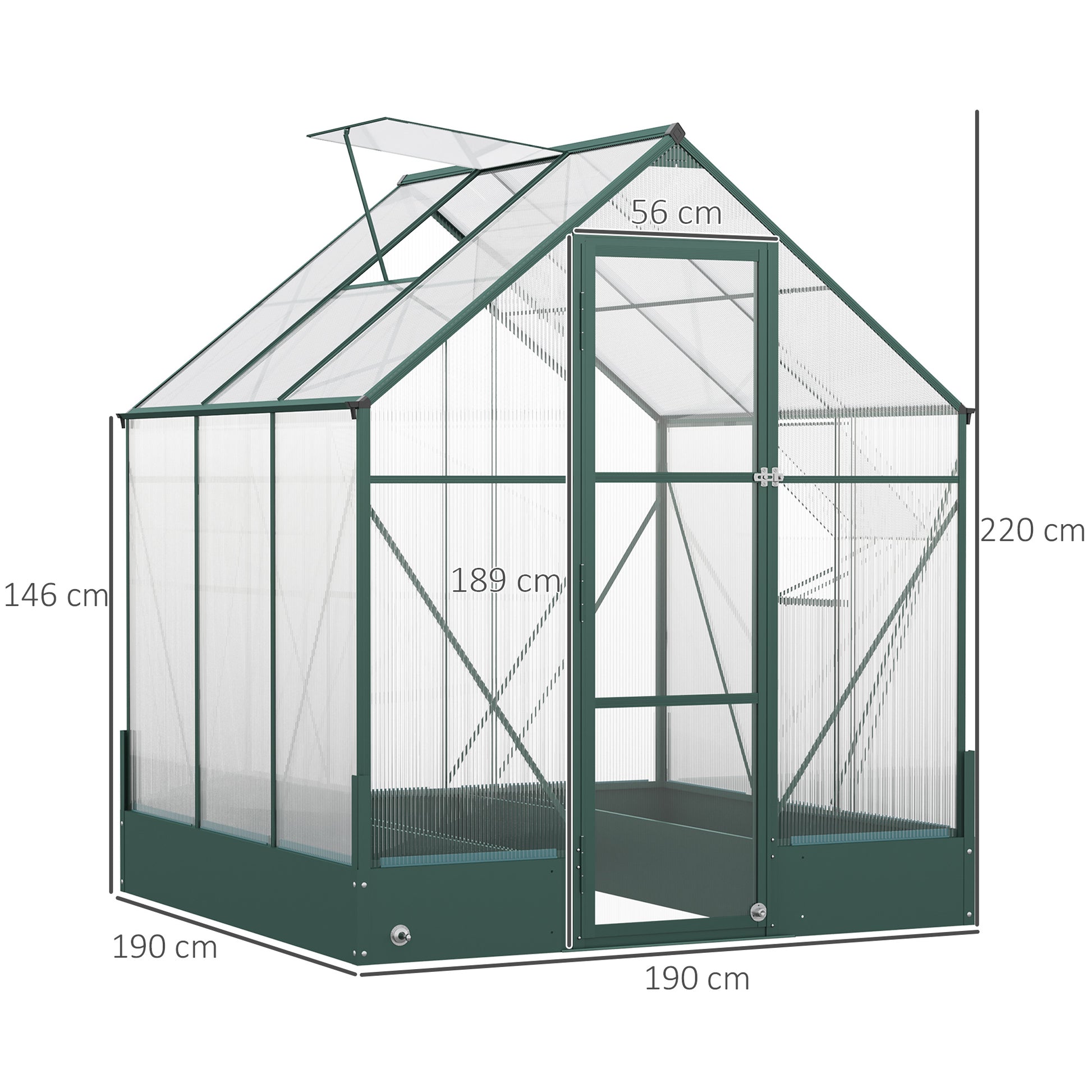 Outsunny Garden Walk-in Aluminium Greenhouse Polycarbonate with Plant Bed