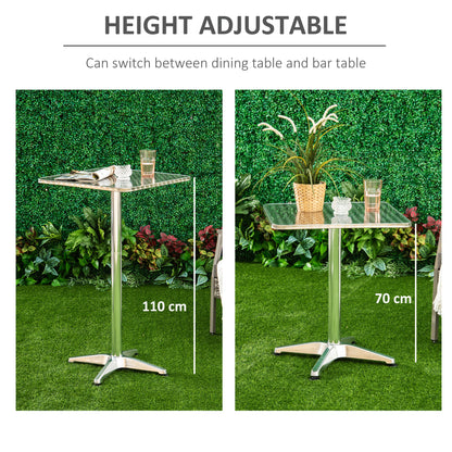 Homcom Height Adjustable Bistro Table Pub Bar Square Table Stainless Steel Top Aluminium Edge 60 x 60cm