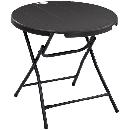 Foldable Round Garden Table for 4, Outdoor Dining Table with HDPE Tabletop and Steel Frame, 80 x 80 x 73 cm, Dark Grey-0