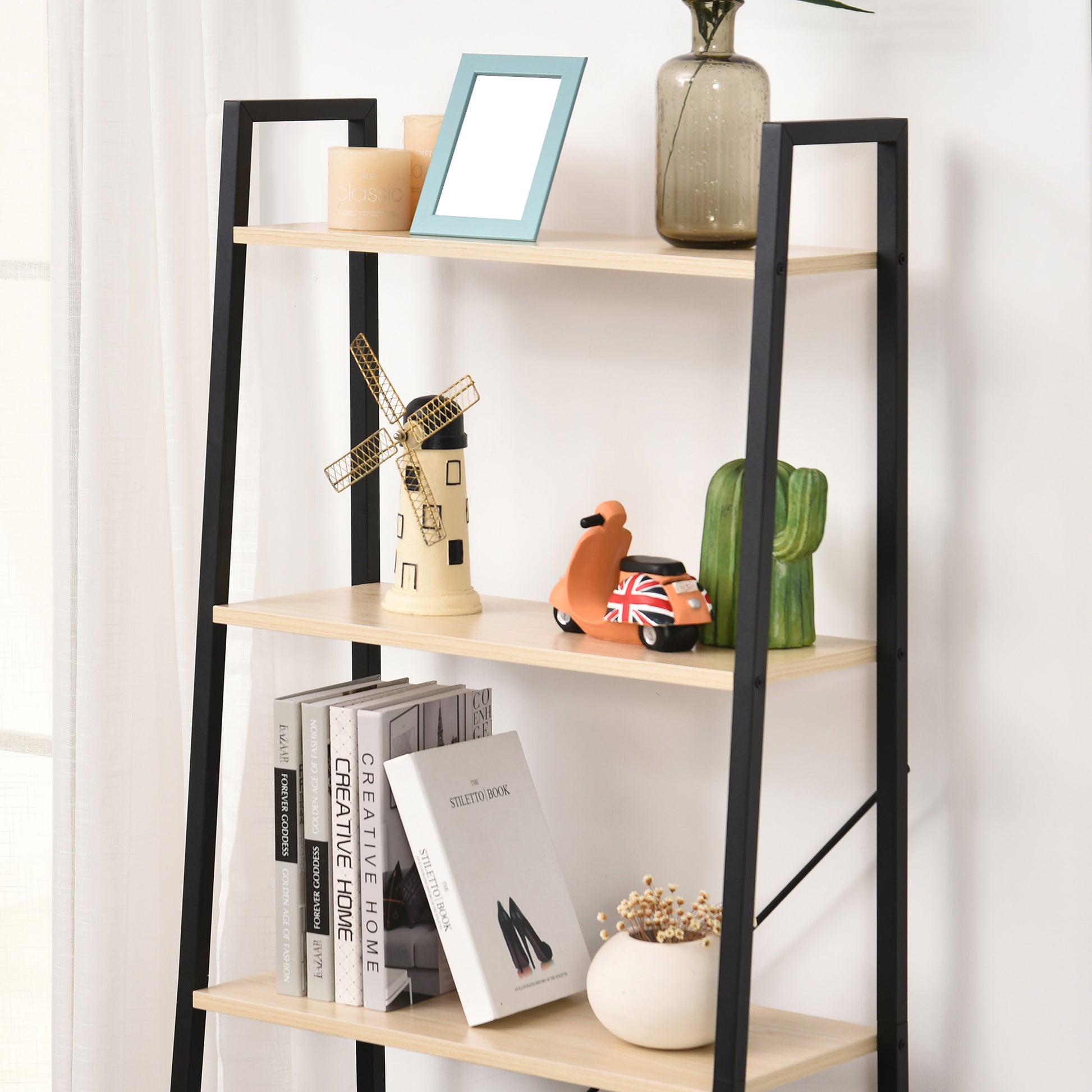 Homcom Four-Tier Metal Frame Minimal Shelving Unit - Black