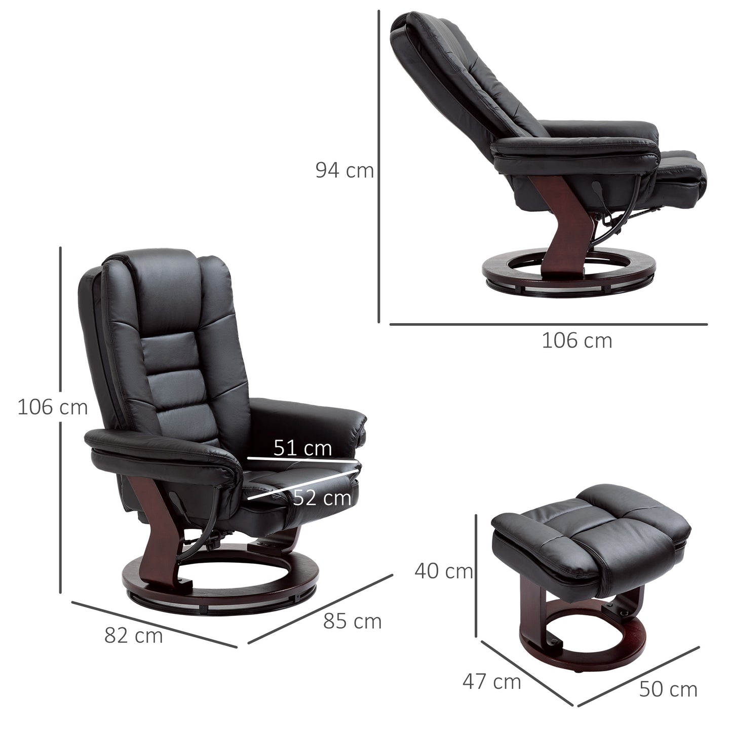 Homcom Manual Recliner and Footrest Set PU Leather Leisure Lounge Chair Armchair with Swivel Wood Base