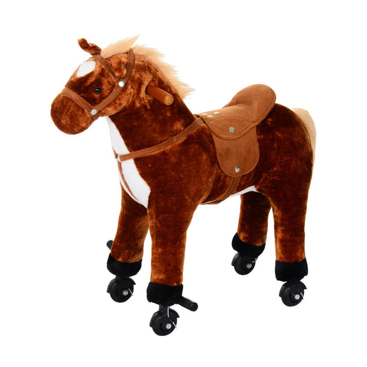 Kids Plush Ride On Walking Horse W/Sound-Brown-0