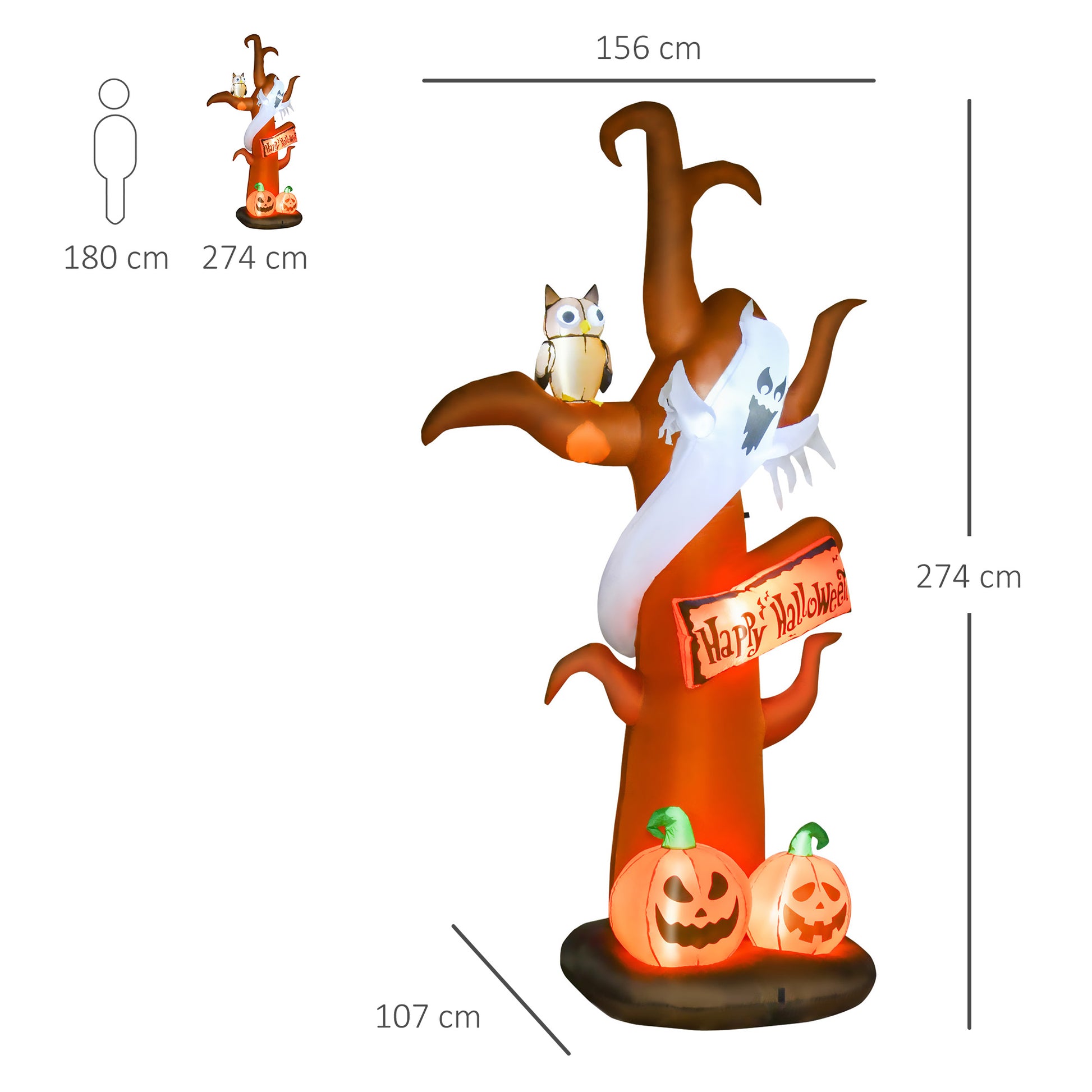 Homcom 2.7m Halloween Inflatable Tree with Ghost and Pumpkin Lighted for Decoration