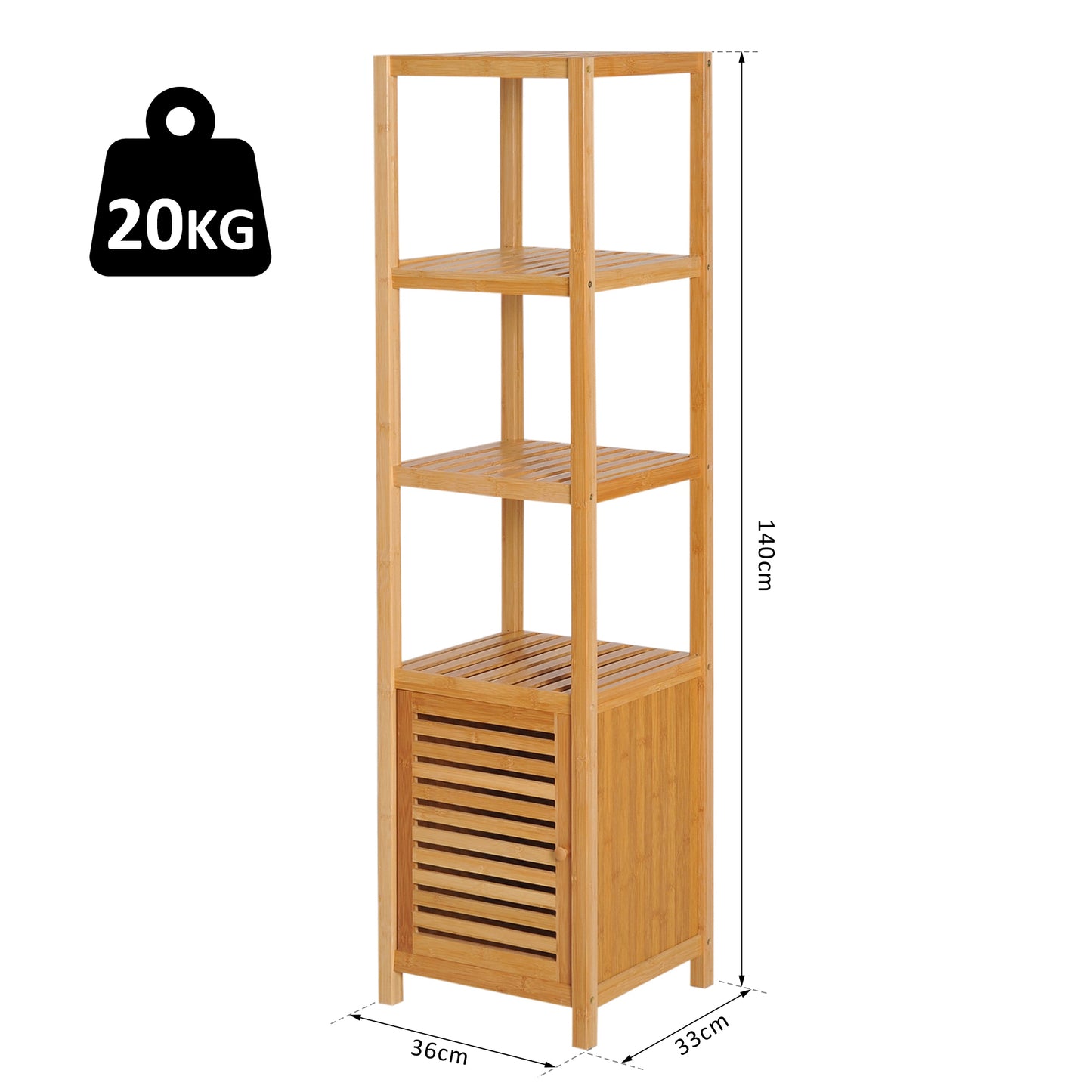 5-Tier 140cm Floor Cabinet Cupboard & Three Shelf Wood Natural by Homcom