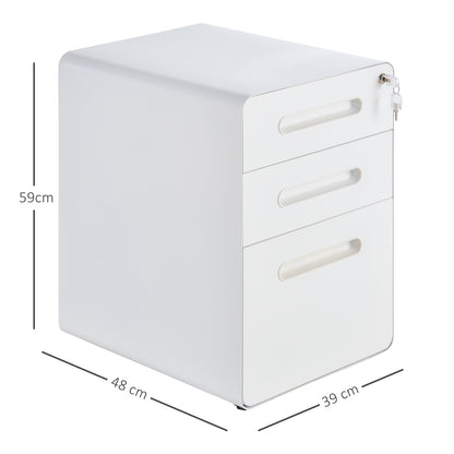 Vinsetto Fully Assembled 3-Drawer Mobile File Cabinet Lockable All-Metal Rolling Vertical File Cabinet White