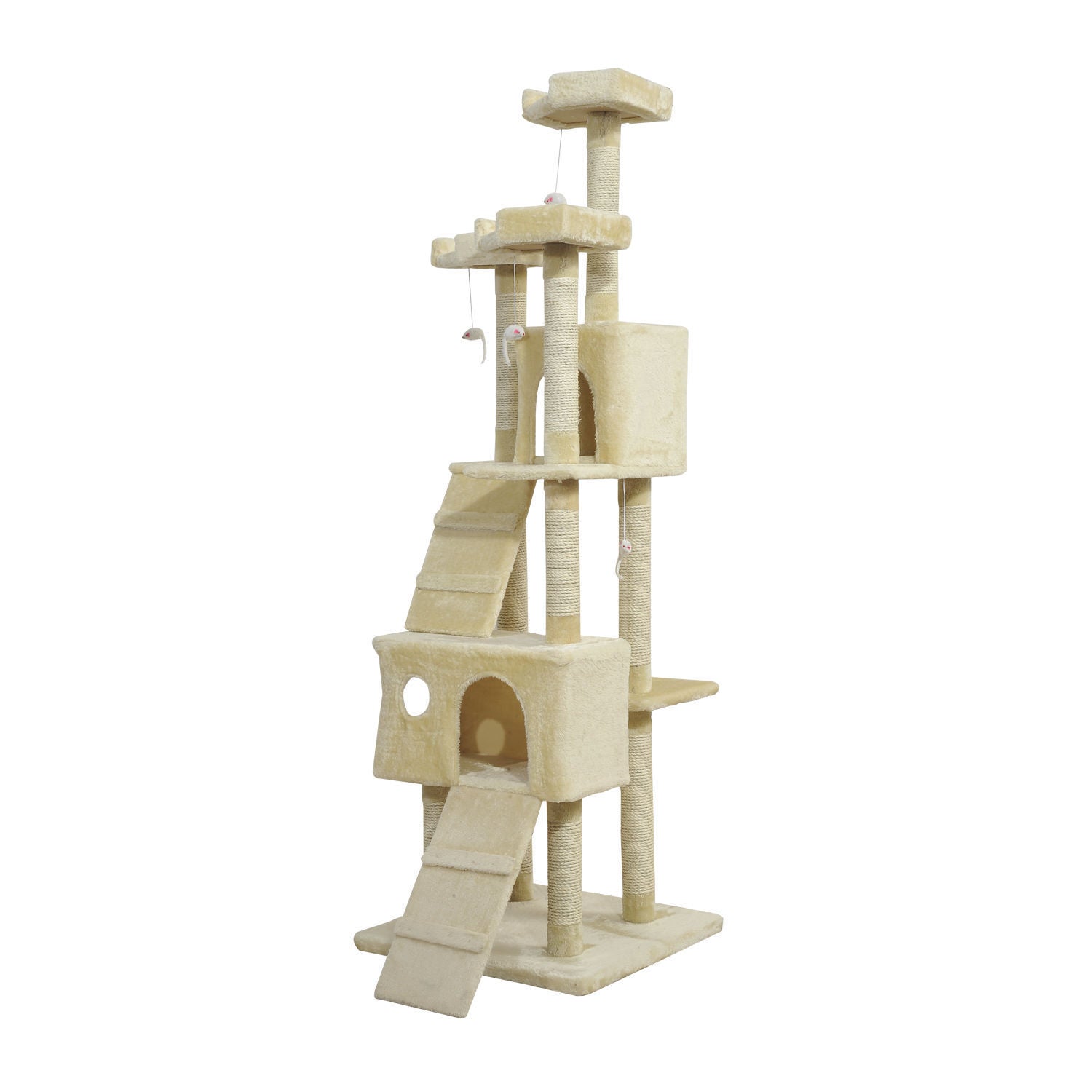 PawHut Cat Tree Scratching Post 27L×27W×28.5H cm-Beige