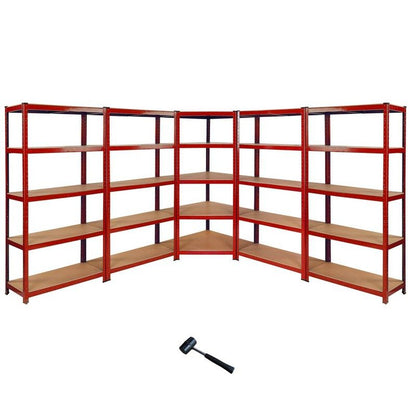 Steel & MDF Shelving Units 180cm - Red Set Of Five Extra Strong Z-Rax 90cm Corner by Raven