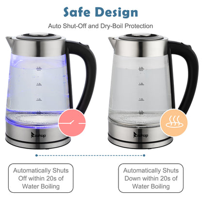 【Old Code：42128382】ZOKOP HD-250 220V 2000W 2L Blue Glass Electric Kettle