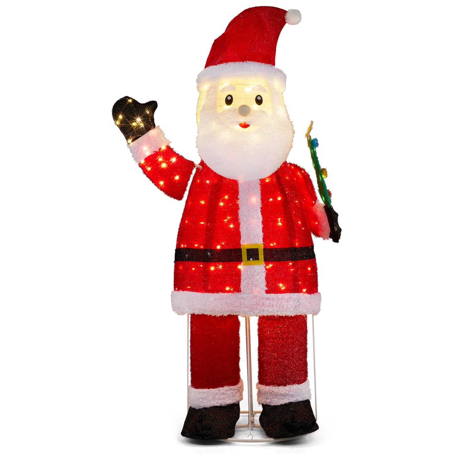 6FT Lighted Santa Christmas Yard Decorations, Pre-lit Pull Up Santa Waving Hand with 180 LED Warm White Lights and Ropes Stakes for Xmas Outdoor Holiday Indoor Decor Lighted Holiday Displays