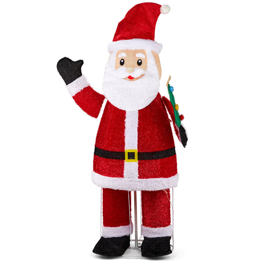 6FT Lighted Santa Christmas Yard Decorations, Pre-lit Pull Up Santa Waving Hand with 180 LED Warm White Lights and Ropes Stakes for Xmas Outdoor Holiday Indoor Decor Lighted Holiday Displays