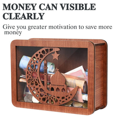 Cash Vault Wooden Savings Box, Wooden Cash Saver Money Saving Box With Countdown