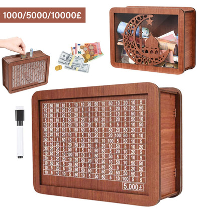 Cash Vault Wooden Savings Box, Wooden Cash Saver Money Saving Box With Countdown