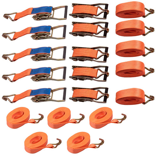 10x 6m 5000kg 5 ton Heavy Duty Ratchet Strap Tie Down J Hook lashing strap