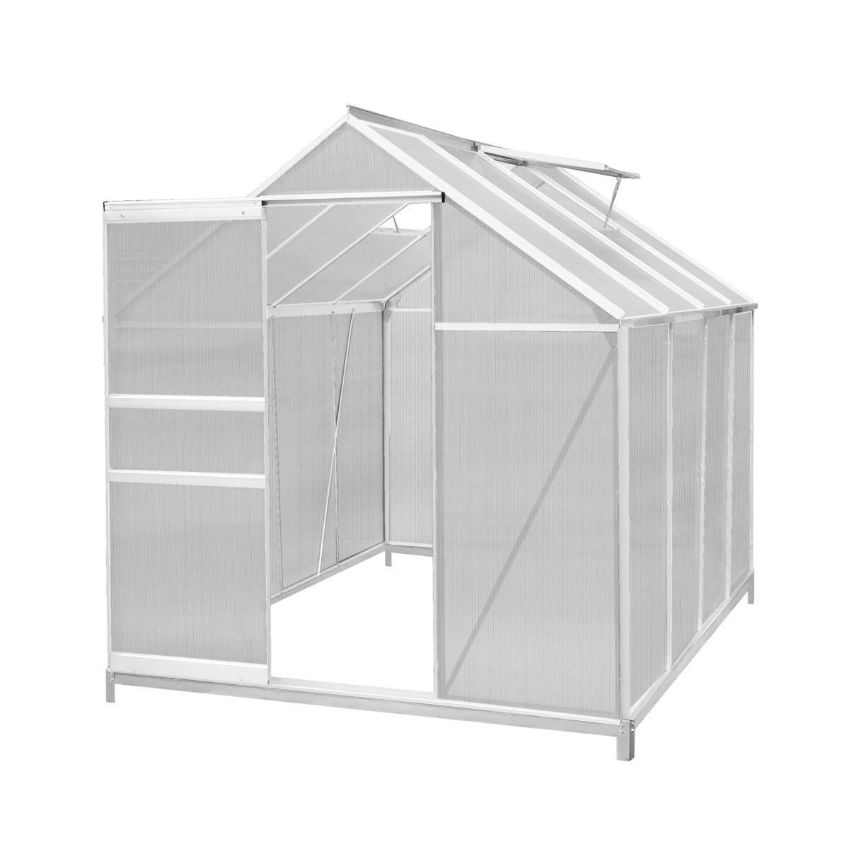 Polycarbonate Greenhouse 6ft x 8ft with Base  to  Silver