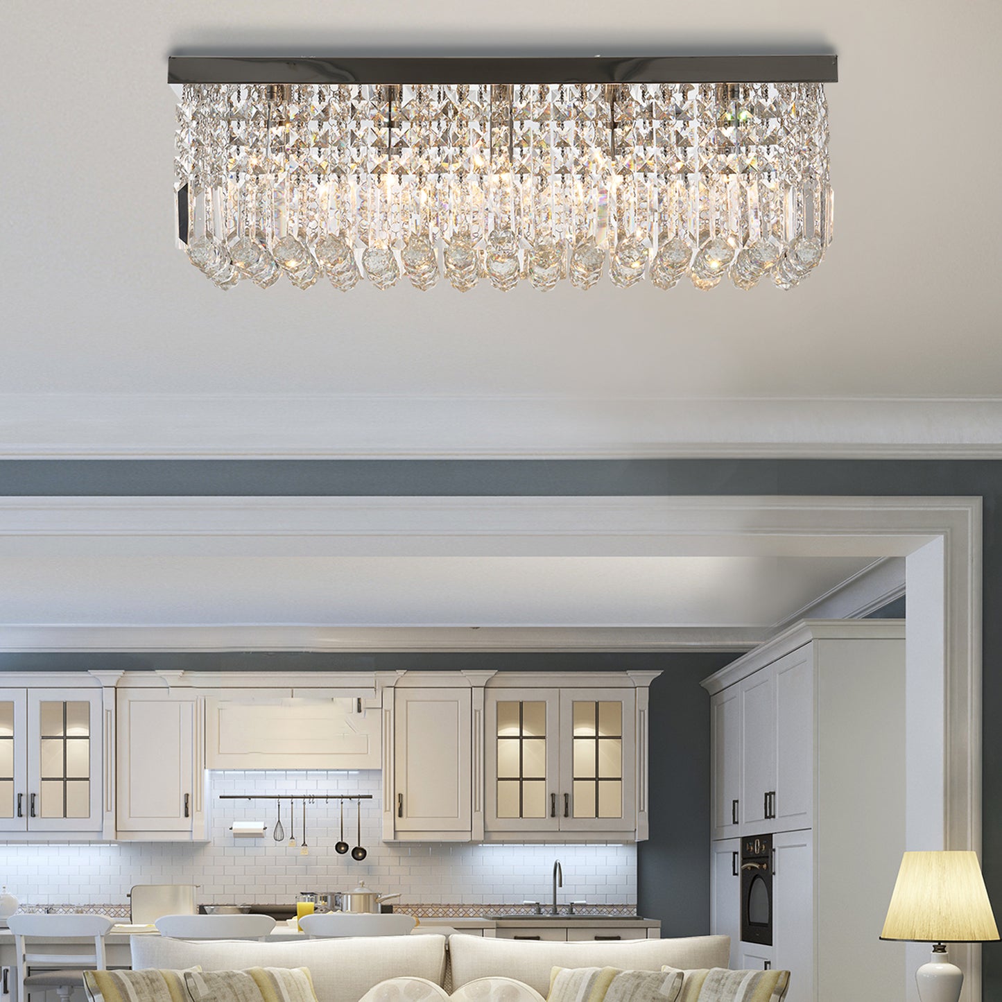 Homcom Modern Crystal Ceiling Light Square Chandelier for Home Office Hotel Silver