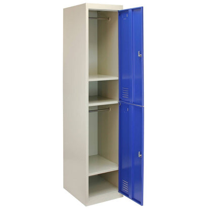 Steel Locker 2 Compartments 180cm - Grey & Blue Flatpack by Raven