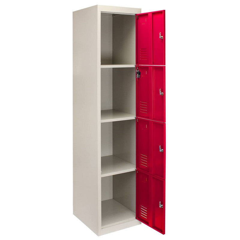 Steel Locker 4 Compartments 180cm - Grey & Red Storage by Raven