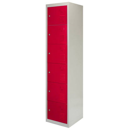 Steel Lockers 18 Compartments 180cm - Grey & Red Set Of Three Flatpack by Raven