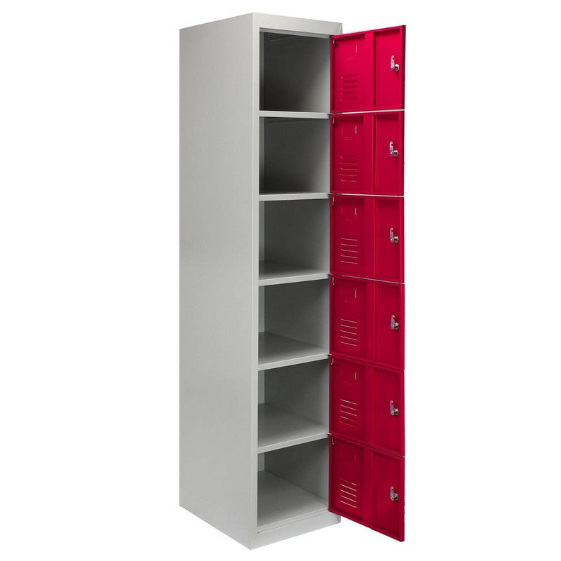 Steel Locker 6 Compartments 180cm - Grey & Red Flatpack by Raven