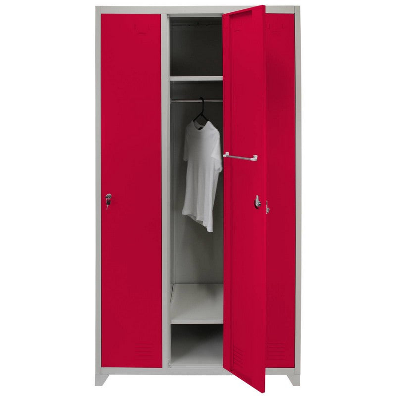 Steel Locker 3 Compartments 180cm - Grey & Red Flatpack by Raven