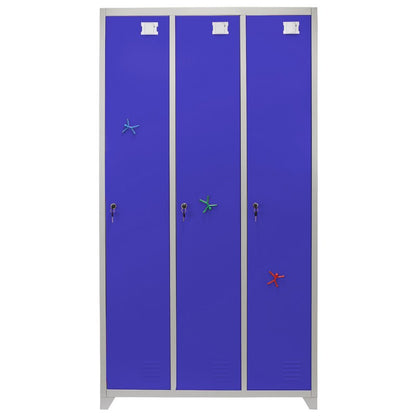 Steel Locker 3 Compartments 180cm - Grey & Blue Flatpack by Raven