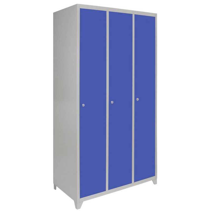 Steel Locker 3 Compartments 180cm - Grey & Blue Flatpack by Raven