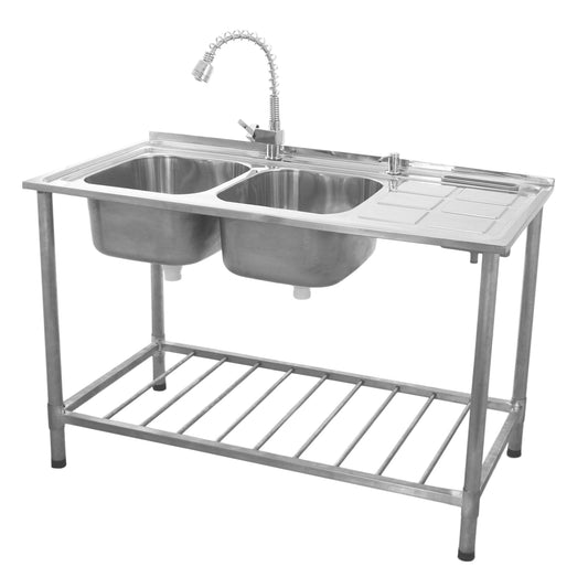 KuKoo Commercial Catering Sink Double Bowl / Right Hand Drainer