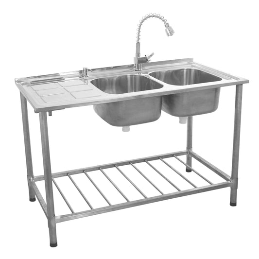 KuKoo Commercial Catering Sink Double Bowl / Left Hand Drainer