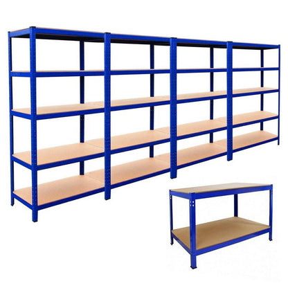 Steel Shelving & 120cm Workbenchs 180cm - Blue Set Of Four T-Rax 90cm by Raven