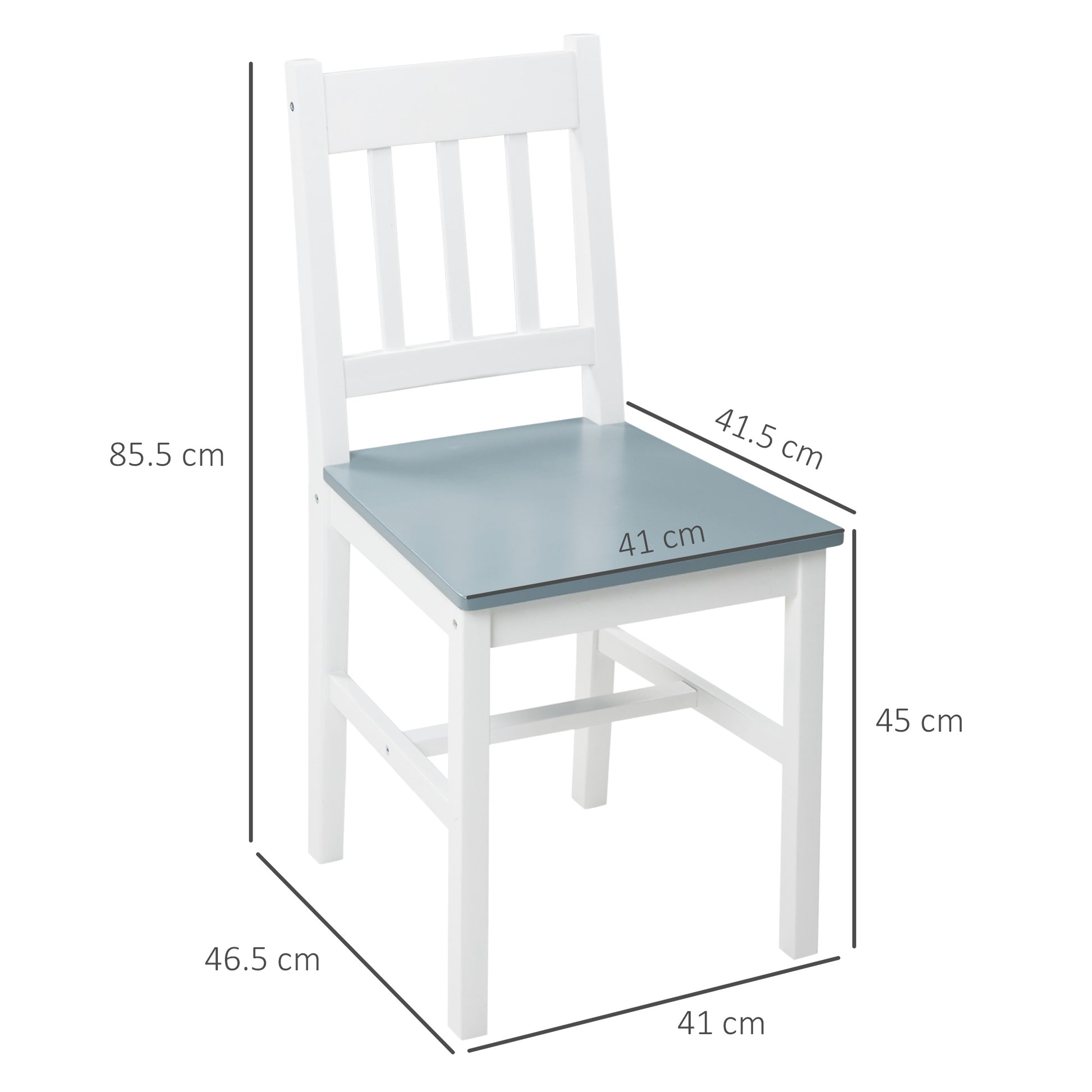 Homcom Dining Chairs Set Of 2 Kitchen Chair With Slat Back Pine Wood Structure For Living Room And Dining Room White