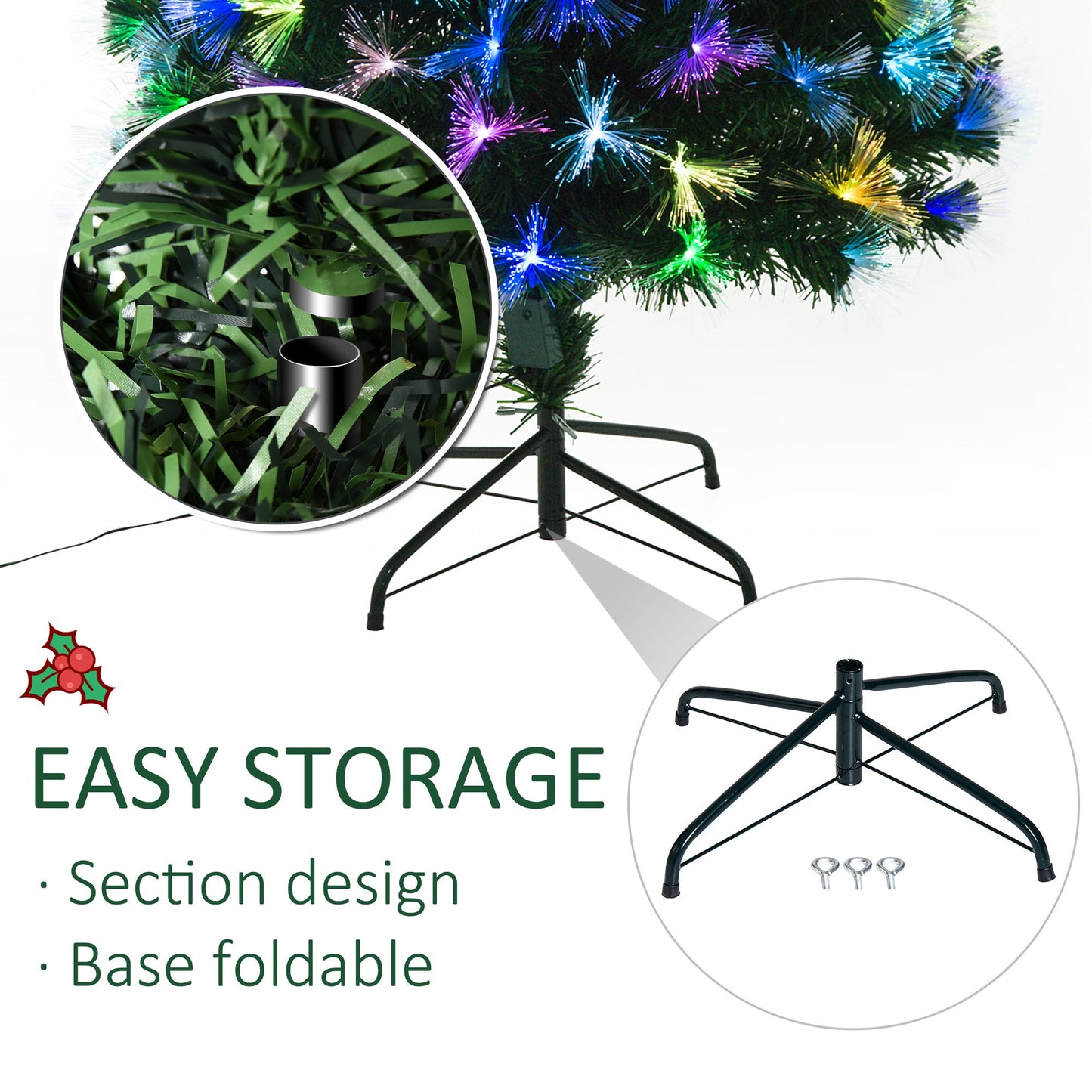 Homcom 5FT Tall Artificial Tree Fiber Optic Colorful LED Pre-Lit Holiday Home Christmas Decoration with Flash Mode