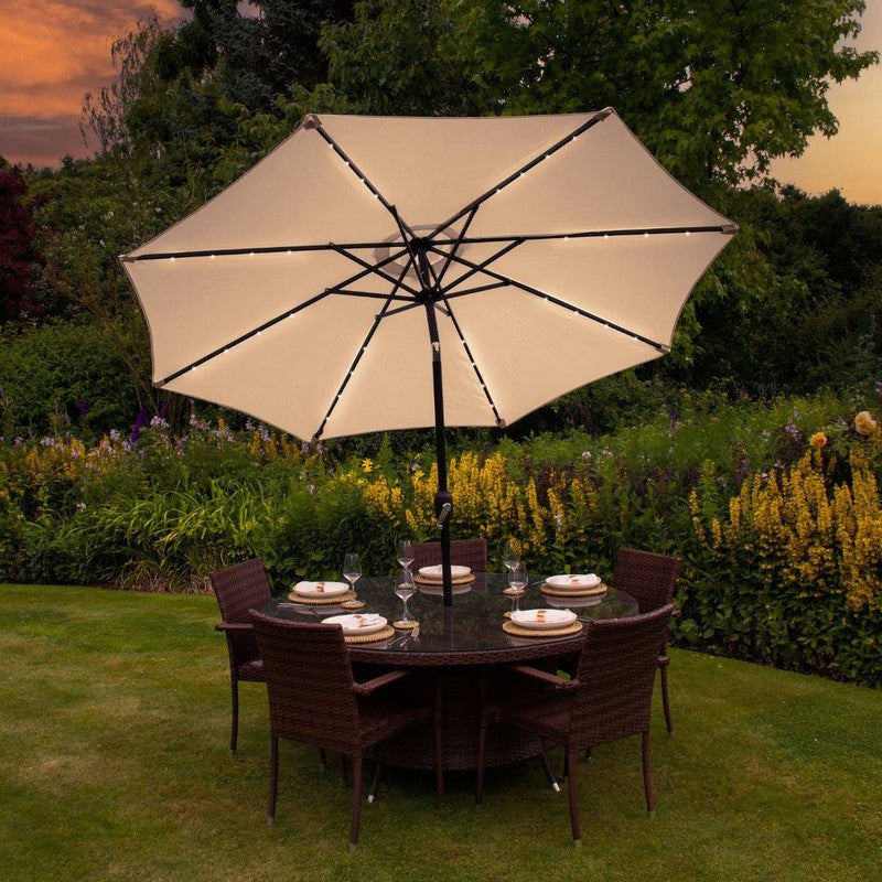 Solar LED Tilt Garden Parasol by Raven - 2.7M Beige