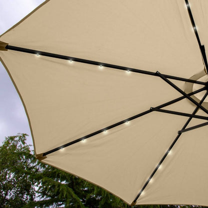 Solar LED Tilt Garden Parasol by Raven - 2.7M Beige