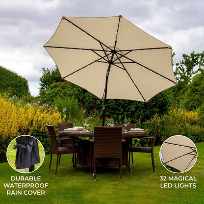 Solar LED Tilt Garden Parasol by Raven - 2.7M Beige