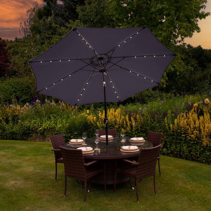 Solar LED Tilt Garden Parasol by Raven - 2.7M Grey