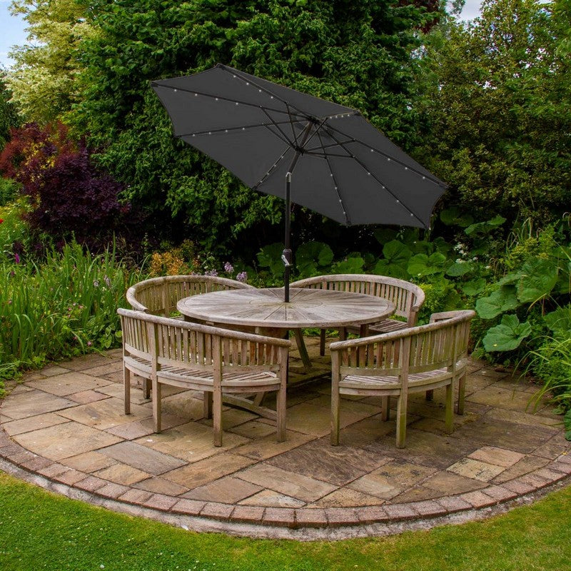 Solar LED Tilt Garden Parasol by Raven - 2.7M Grey