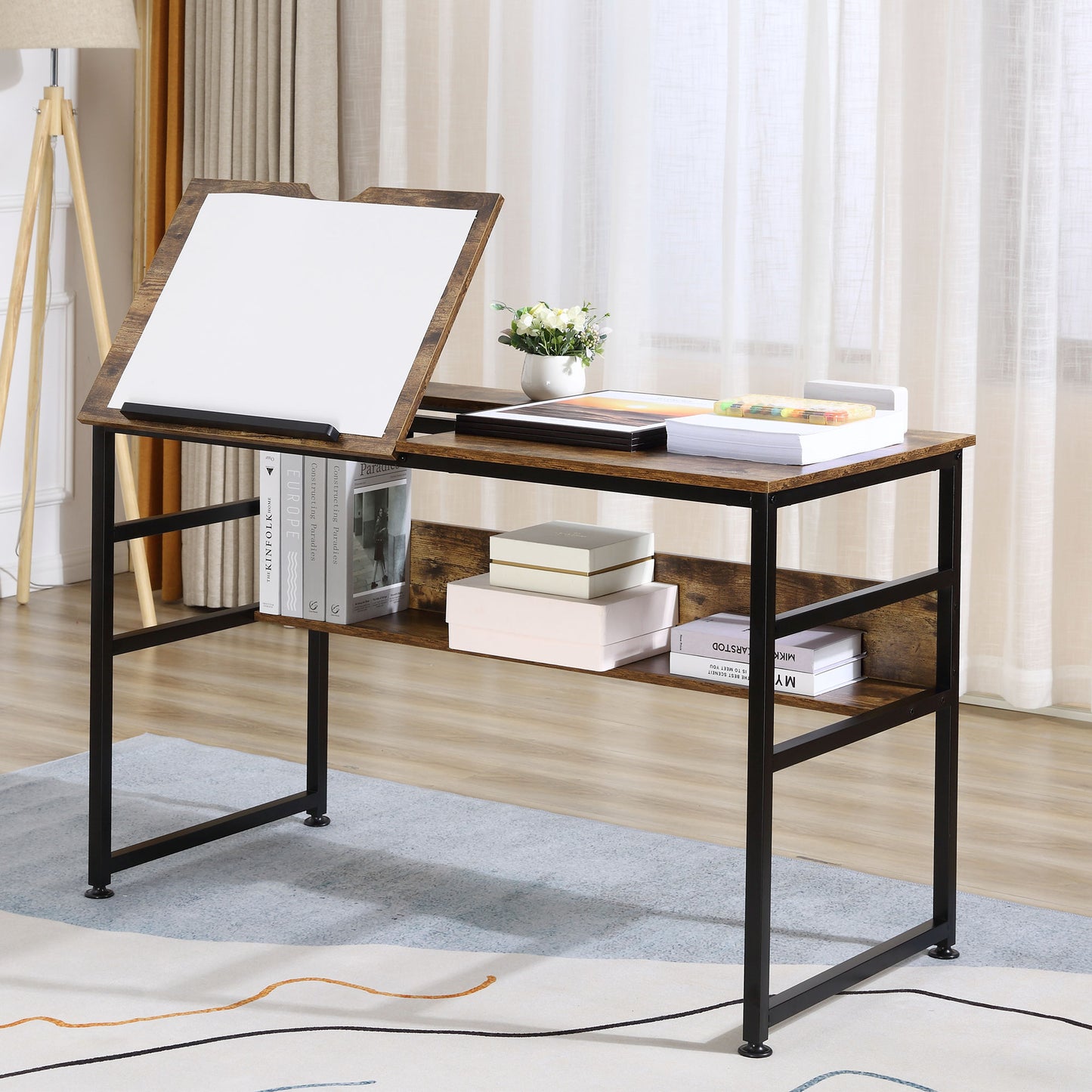 Homcom Adjustable Drafting Table Art Desk Drawing Table