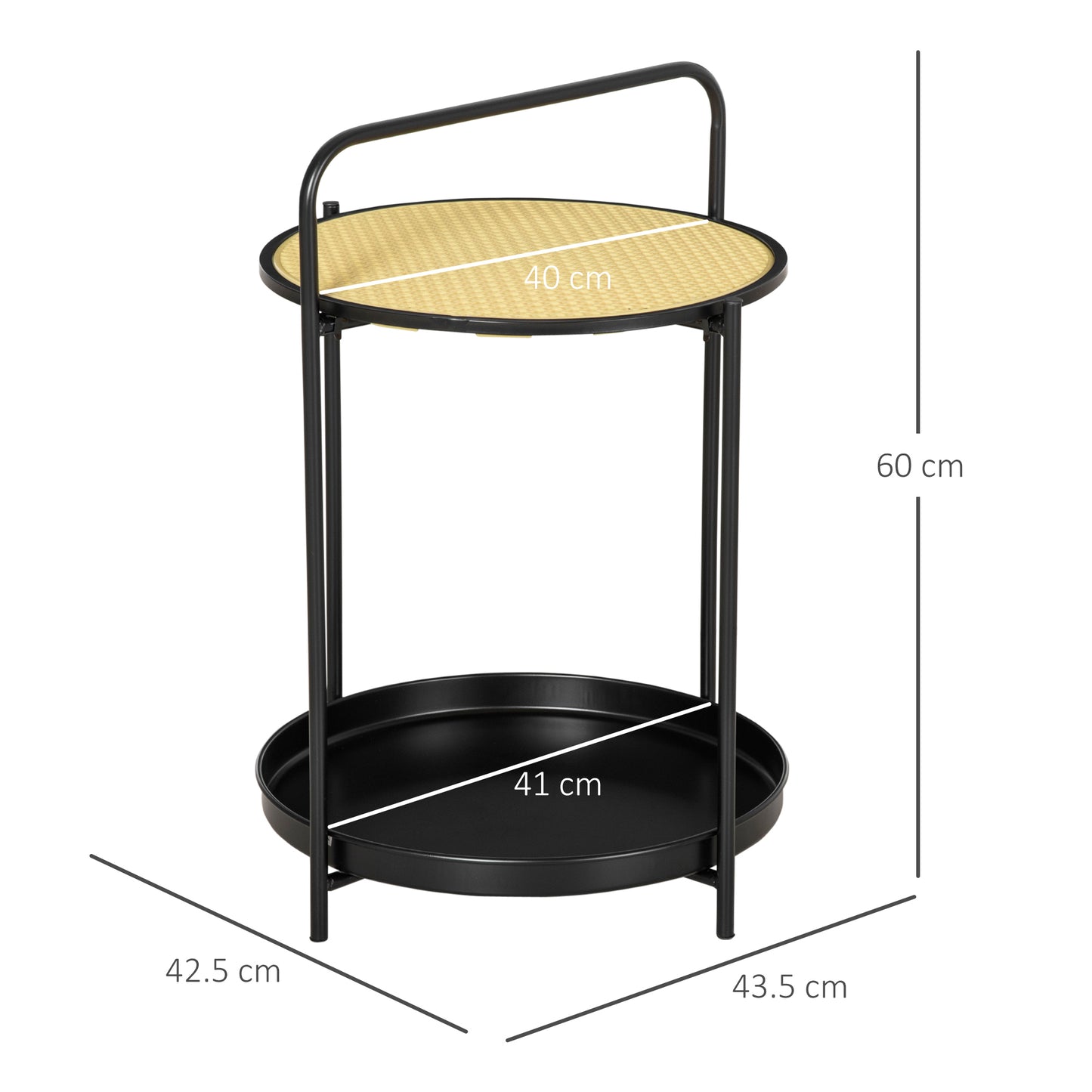 Homcom End Table 2-Tier Round Side Table With Detachable Tray & Plastic Rattan Shelf