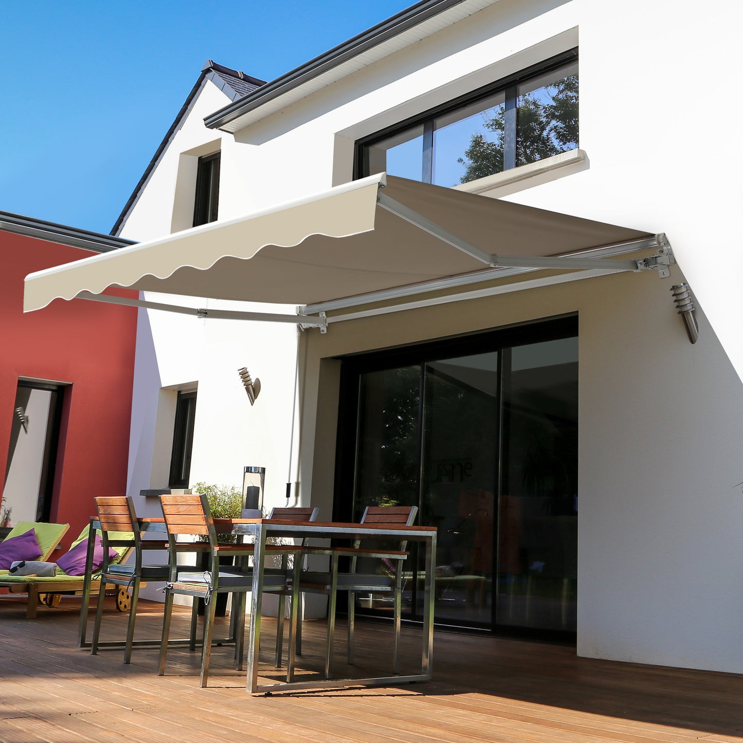 Outsunny 2.5X2 M Manual Retractable Awning-Beige Canopy/White Frame