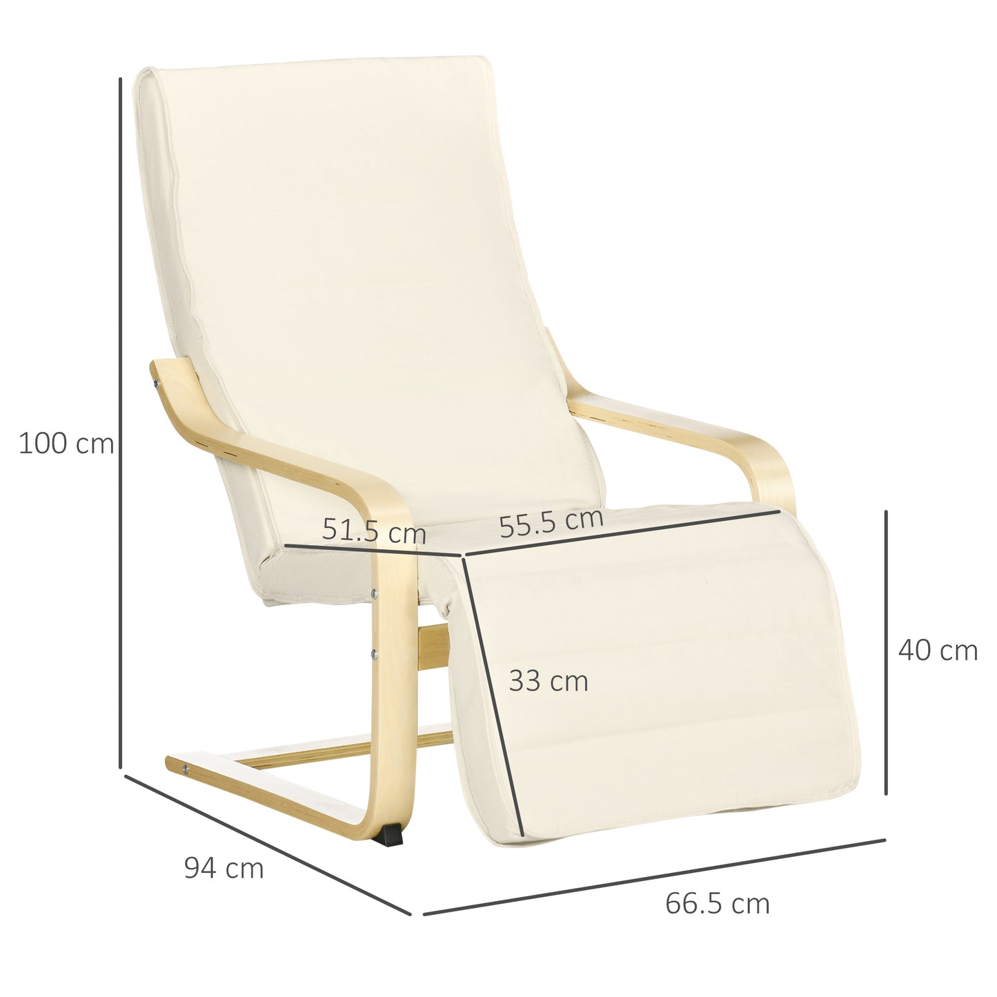 Homcom Wooden Lounging Chair Deck Relaxing Recliner Lounge Seat With Adjustable Footrest & Removable Cushion