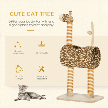 PawHut Cat Tree for Indoor Cats Cute Giraffe Kitten Play Tower with Scratching Posts Tunnel Ball Toy