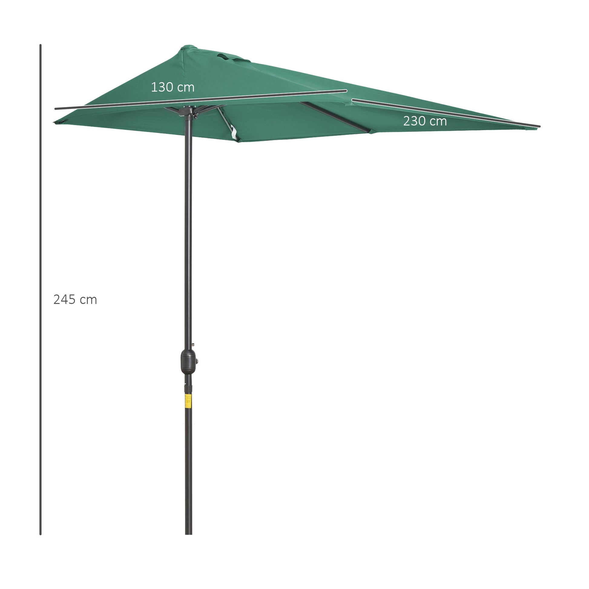 Outsunny 2.3m Half Round Parasol Umbrella Balcony Sun Shade Metal Green