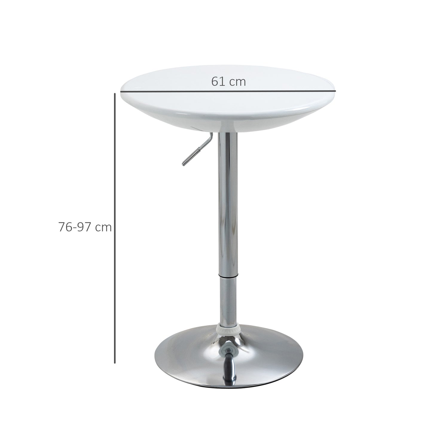 Homcom Modern Round Bar Table Adjustable Height Home Pub Bistro Desk Swivel Painted Top with Silver Steel Leg and Base