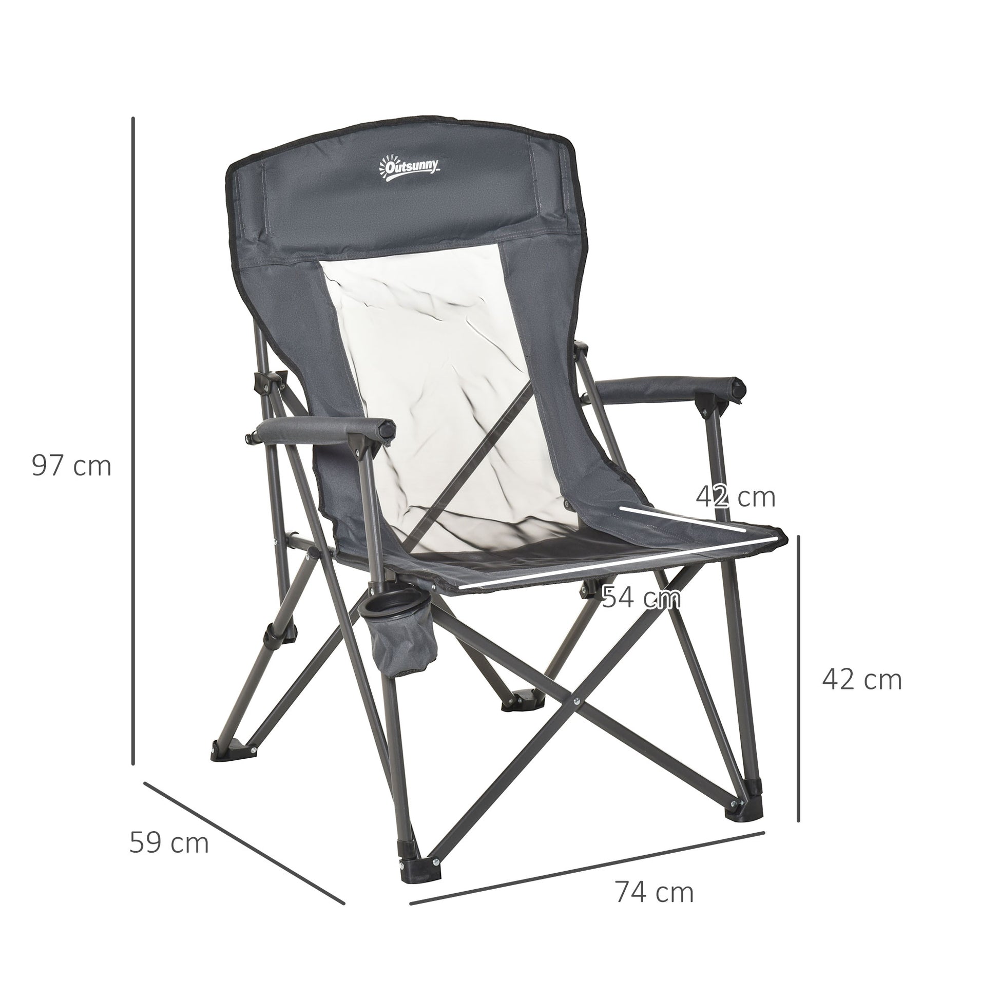 Outsunny Folding Camping Chair Heavy Duty High Back Camping Fishing Chair w/ Cup Holder