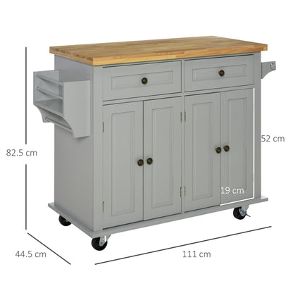 Homcom Rolling Kitchen Island Storage Trolley with Rubber Wood Top & Drawers for Dining Room