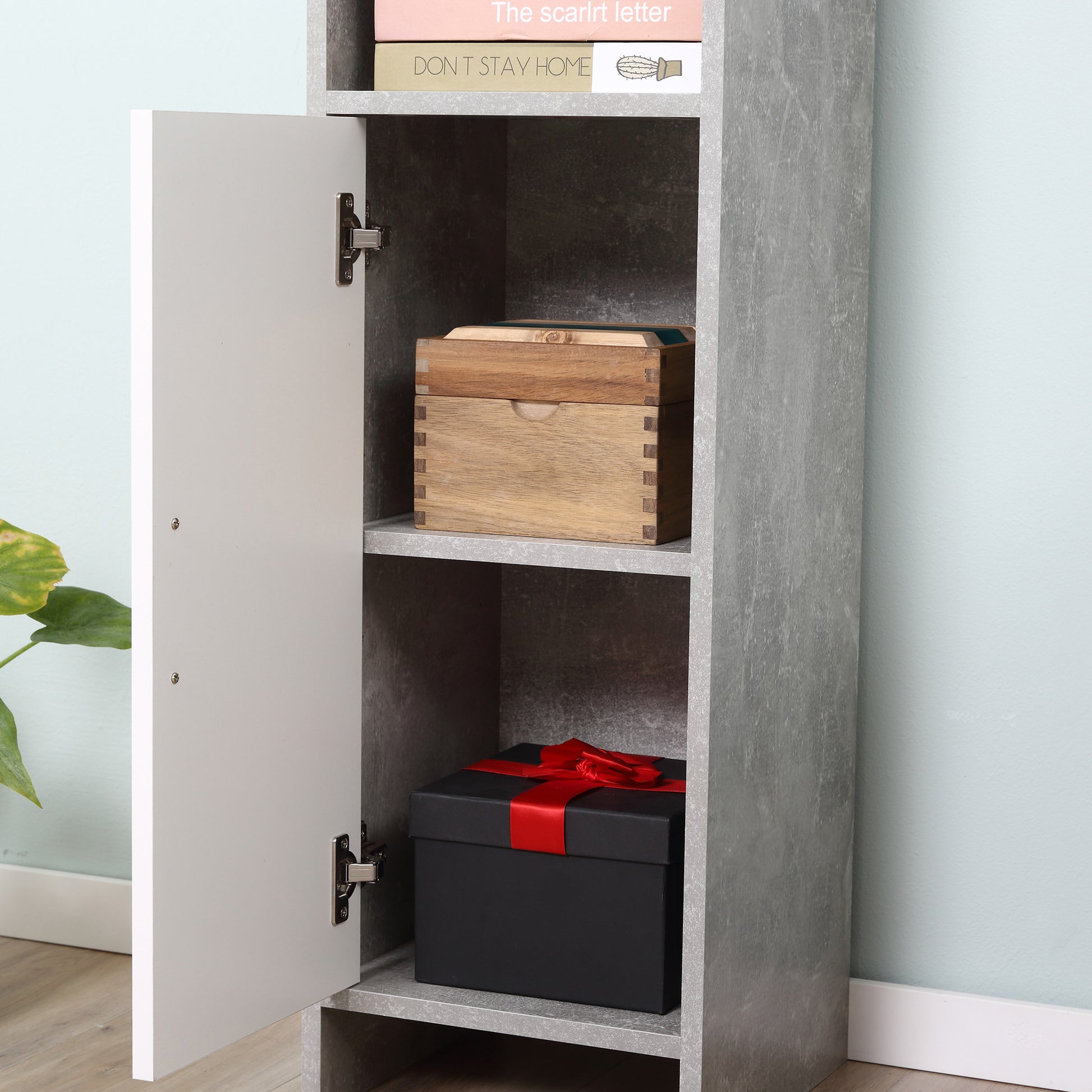 kleankin Free-standing Tall Bathroom Storage Cabinet w/ 2 Cupboards 2 Open Compartments